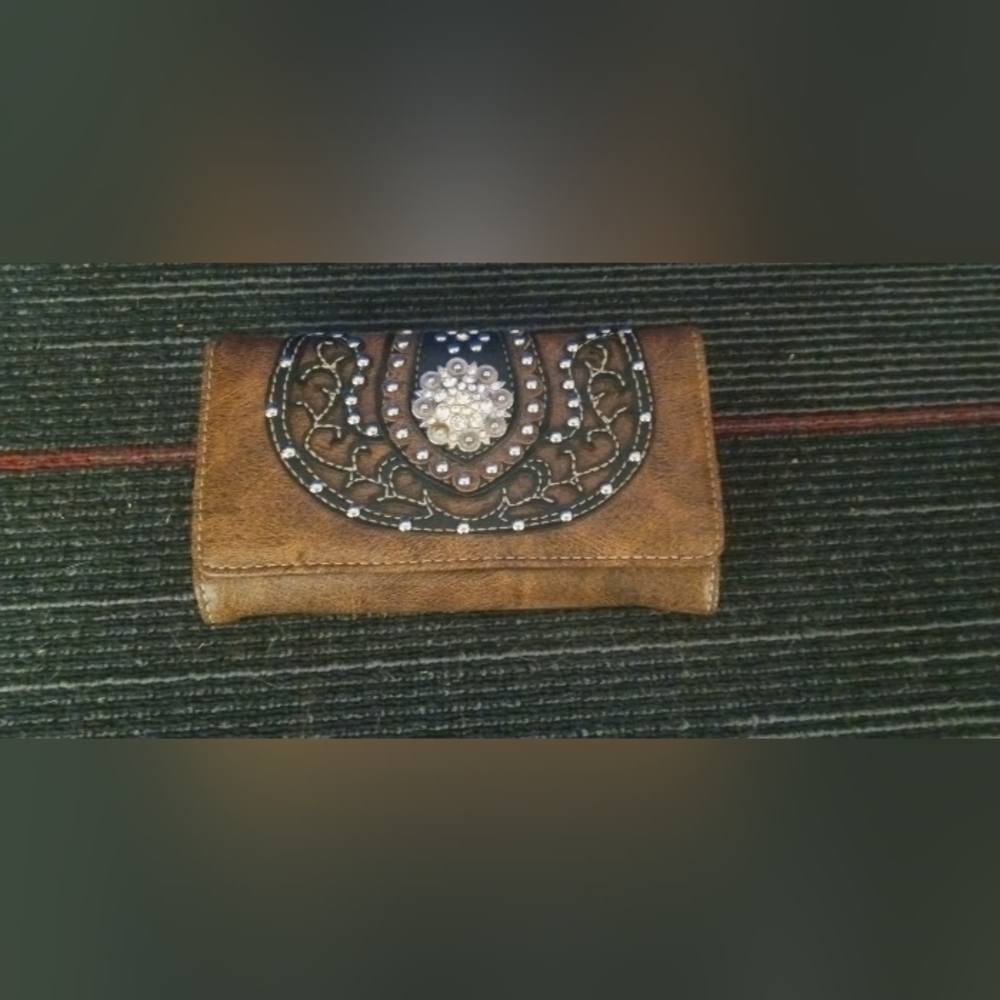 Elegant Brown Embellished Women's Wallet country embroidery Rhine stone buckets - Picture 3 of 6